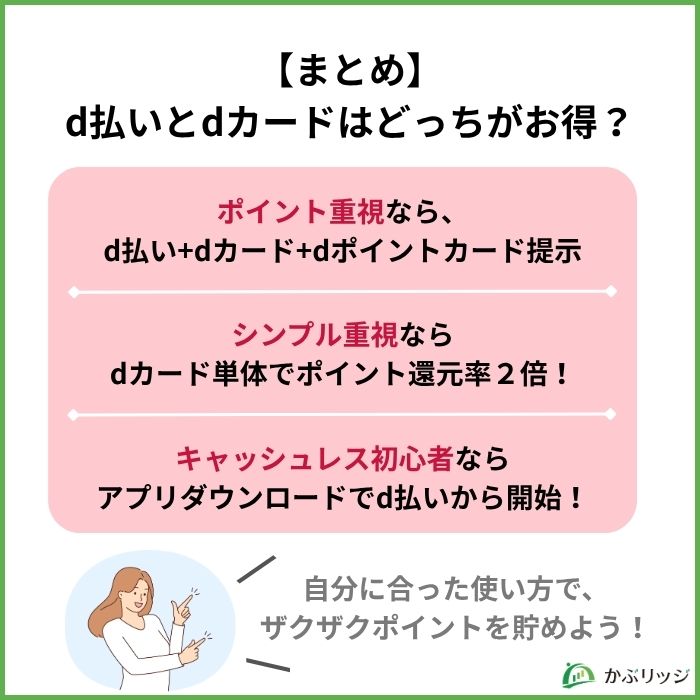 【まとめ】d払いとdカードはどっちがお得？
